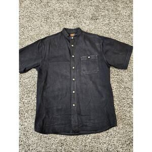 Vintage Black FADED GLORY Mens Shirt Collarless Button Up Shirt Medium